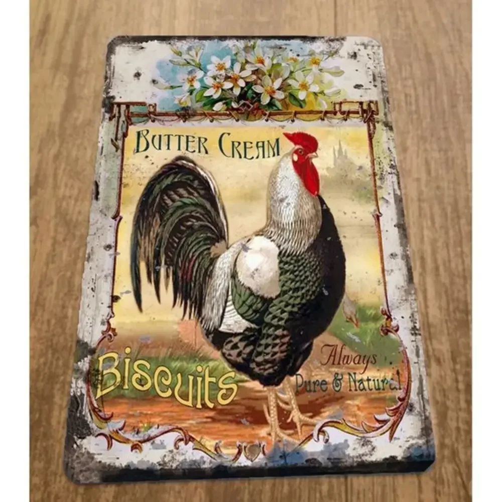 Butter Cream Biscuits Vintage Ad Rooster Chicken 8x12 Metal Wall Animal‎ Sign